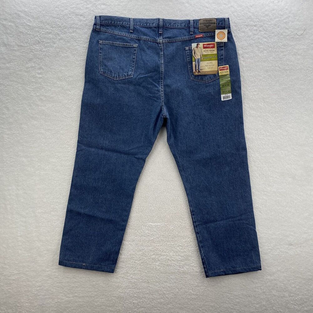 Wrangler Jeans Men 48x30 Blue Five Star Regular Fit Denim Sits at Waist Med Wash - Picture 9 of 16